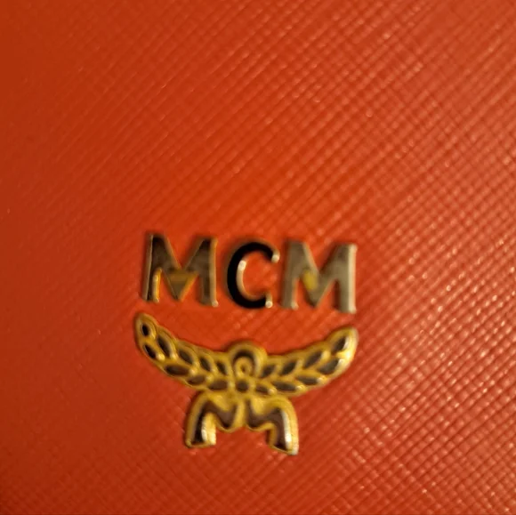 EUC MCM Long Scarlet Wallet with Gold Emblem